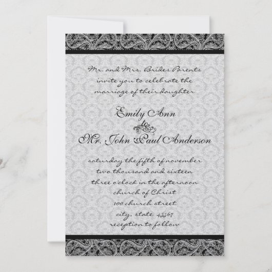 Invitation vintage Black Mariage damassé (Devant)