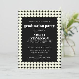 Invitation Vintage Black White Geometry Dot Graduation