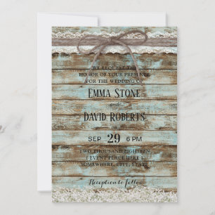 Invitation Vintage blanc dentelle & Twine rustique Mariage de