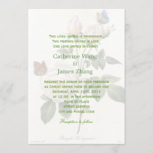 Invitation Vintage blanc fleurs de rose mariage chrétien