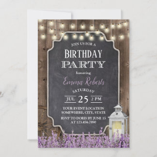 Invitation Vintage blanc Lavande Florale Lavande Anniversaire