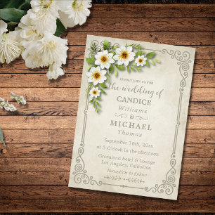 Invitation Vintage blanc marguerite Floral romantique Rustiqu