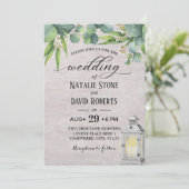 Invitation Vintage blanc Mariage de feuillage élégant (Debout devant)