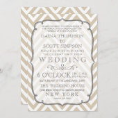 Invitation Vintage blanc Tan Neutre Chevron Stripes Mariage (Devant / Derrière)