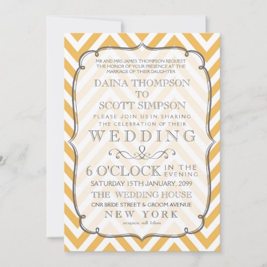 Invitation Vintage blanc Tangerine Chevron Stripes Mariage (Devant)