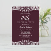 Invitation Vintage Blanche dentelle Bourgogne 18ème anniversa (Debout devant)