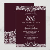 Invitation Vintage Blanche dentelle Bourgogne 18ème anniversa (Devant / Derrière)