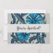 Invitation vintage bleu antique fleurs artisanat rustique (Devant)