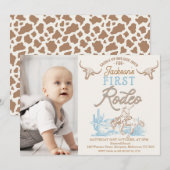 Invitation Vintage Bleu Brown Photo Premier Rodéo 1er Anniver (Devant / Derrière)