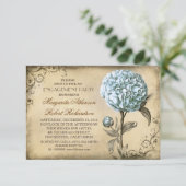 Invitation vintage bleu clair peony partie de fiançailles rus (Debout devant)