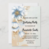 Invitation Vintage Bleu fleuri Anniversaire (Devant)