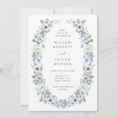 Invitation Vintage bleu Floral Mariage (Devant)