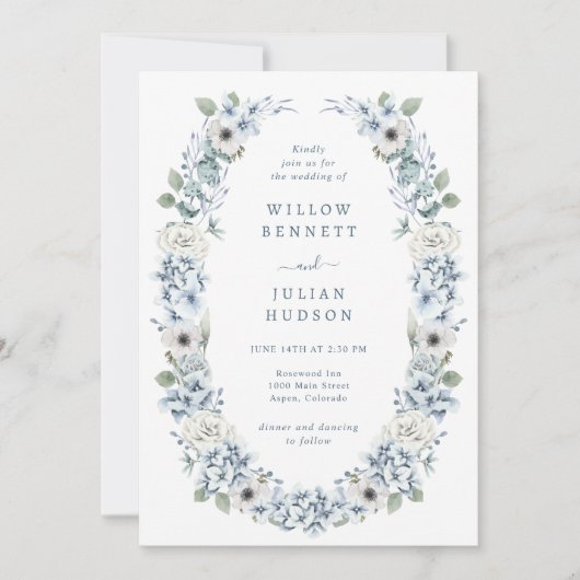 Invitation Vintage bleu Floral Mariage (Devant)