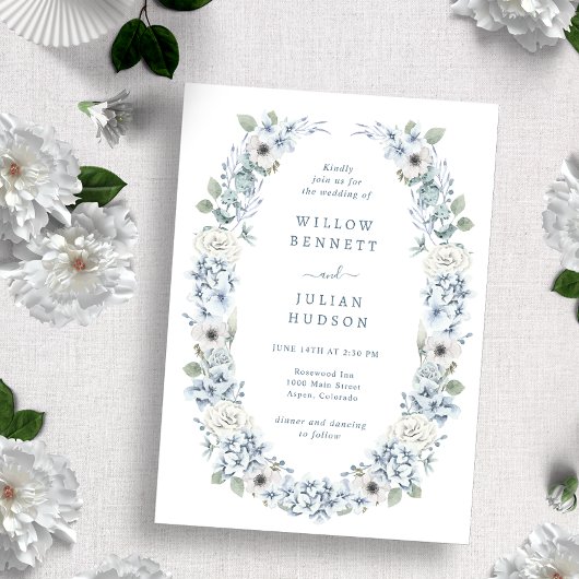 Invitation Vintage bleu Floral Mariage