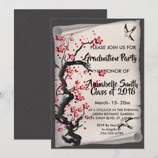 Invitation Vintage BlossomGraduation (Devant / Derrière)