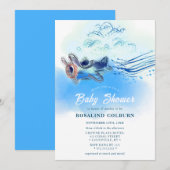 Invitation Vintage Blue avion Aquarelle Bébé Garçon Douche (Devant / Derrière)