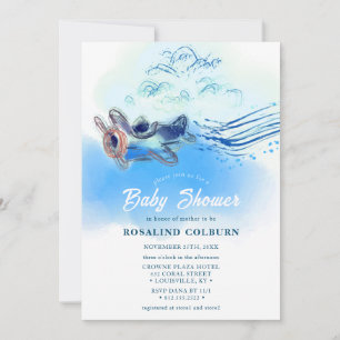 Invitation Vintage Blue avion Aquarelle Bébé Garçon Douche