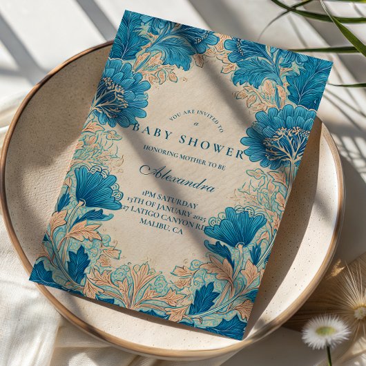 Invitation Vintage Blue Botanical Baby Shower