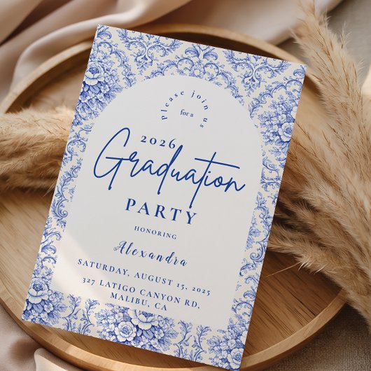 Invitation Vintage Blue Botanical Graduation Party