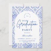 Invitation Vintage Blue Botanical Graduation Party (Devant)