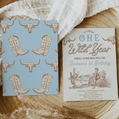 Invitation Vintage Blue Boys Wild Année 1er anniversaire