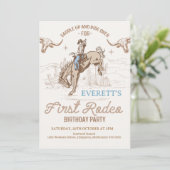 Invitation Vintage Blue Brown Cowboy Rodeo 1er anniversaire (Debout devant)