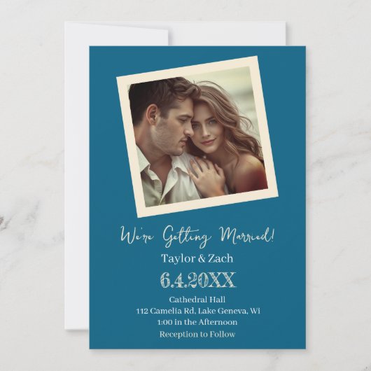 Invitation Vintage Blue & Cream Retro Photo Wedding (Devant)