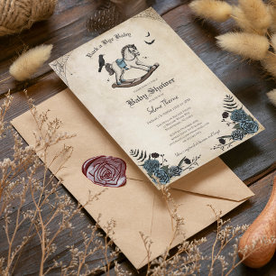 Invitation Vintage Blue Floral Rocse Baby shower Cheval