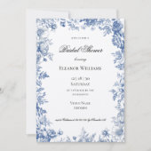 Invitation Vintage Blue Floral Toile Bridal Shower (Devant)