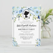 Invitation Vintage Blue Florals Regency Society Anniversaire (Debout devant)