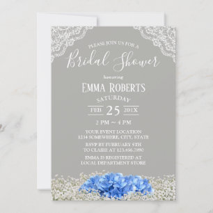 Invitation Vintage Blue Hydrangea Fête des mariées de respira