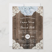 Invitation Vintage Blue Hydrangea Floral dentelle Mariage (Devant)