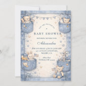Invitation Vintage Blue Jeans Pocket Friends Baby Shower (Devant)