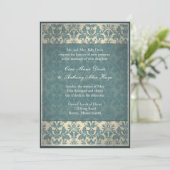 Invitation Vintage Blue Mariage damassé (Debout devant)