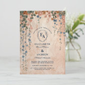 Invitation Vintage Blue Morning Glory Mariage (Debout devant)