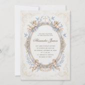 Invitation Vintage Blue Renaissance Cherub Baptism (Devant)