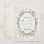 Invitation Vintage Blue Renaissance Cherub Baptism (Devant / Derrière)