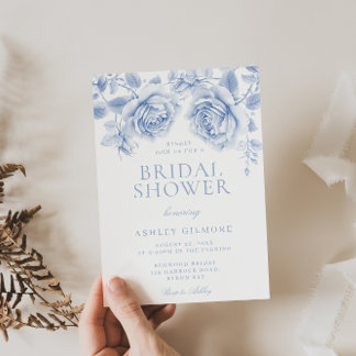 Invitation Vintage Blue Roses Elégante Fête des mariées