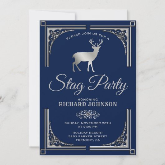 Invitation Vintage Blue Silver Stag (Devant)