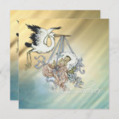 Invitation Vintage Blue Stork Baby Boy Douche (Devant / Derrière)