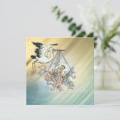 Invitation Vintage Blue Stork Baby Boy Douche (Debout devant)