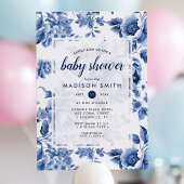 Invitation Vintage Blue Toile Floral Baby Shower