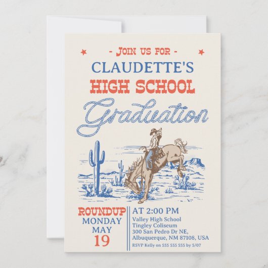 Invitation Vintage Blue Western Desert High School (Devant)