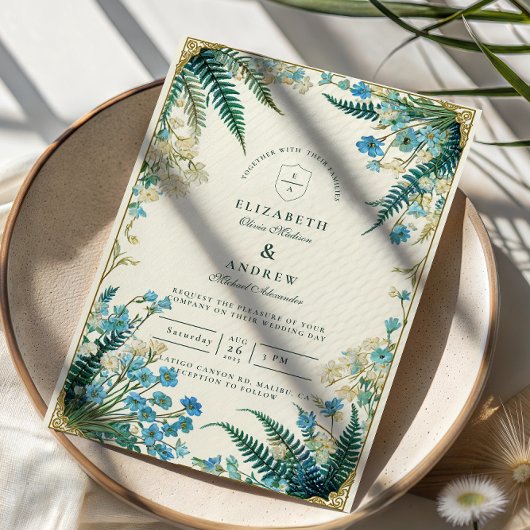 Invitation Vintage Bluebell Botanical Wedding