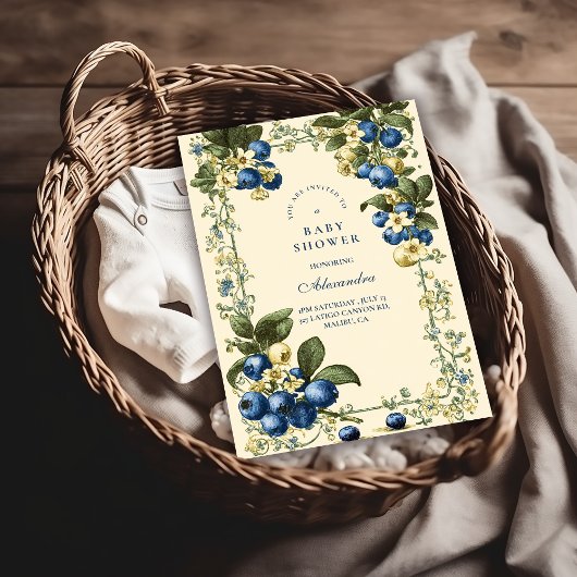 Invitation Vintage Blueberry Botanical Baby Shower