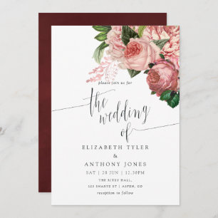 Invitation Vintage Blush et Mariage Floral Bourgogne Inviter