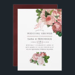 Invitation Vintage Blush et Wedding shower Bourgogne<br><div class="desc">Vintage rose vif et bordeaux rose invitation wedding shower aux teintes blanches d'ivoire.</div>