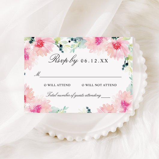 Invitation Vintage Blush Floral Aquarelle Mariage RSVP