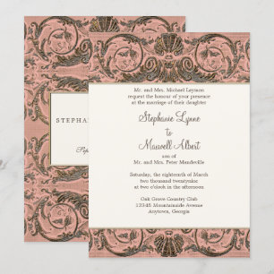 Invitation Vintage Blush Gold Baroque Scrollwork en Shell