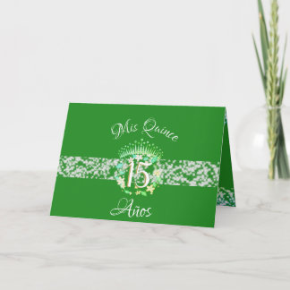 Invitation Vintage Boho Emerald Green Quinceañera espagnol